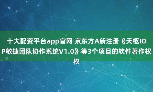 十大配资平台app官网 京东方A新注册《天枢IOP敏捷团队协作系统V1.0》等3个项目的软件著作权